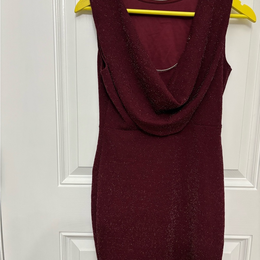 Burgundy Sleeveless Cowl Neck Dress